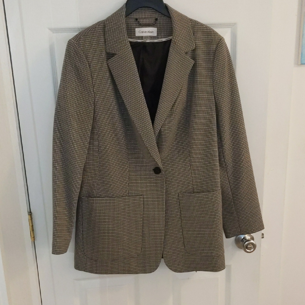 Calvin Klein Women's Checkered Blazer - Black and Tan
